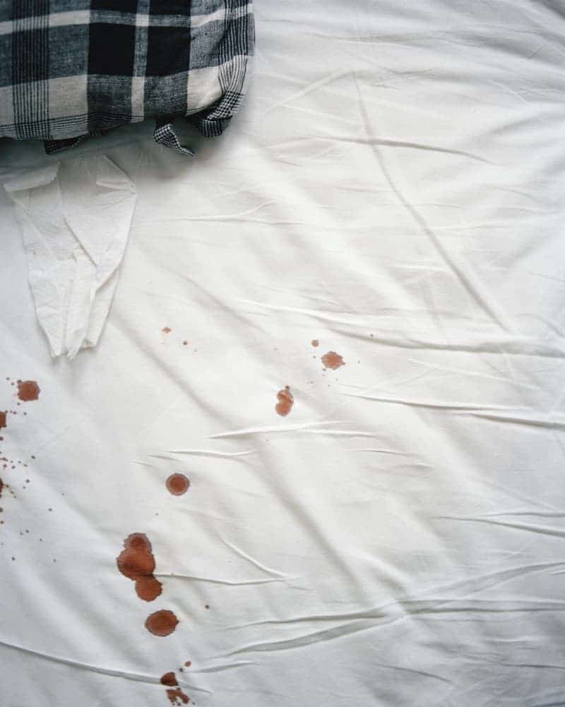 Blut auf einem Bett möglicherweise von Bettwanzen